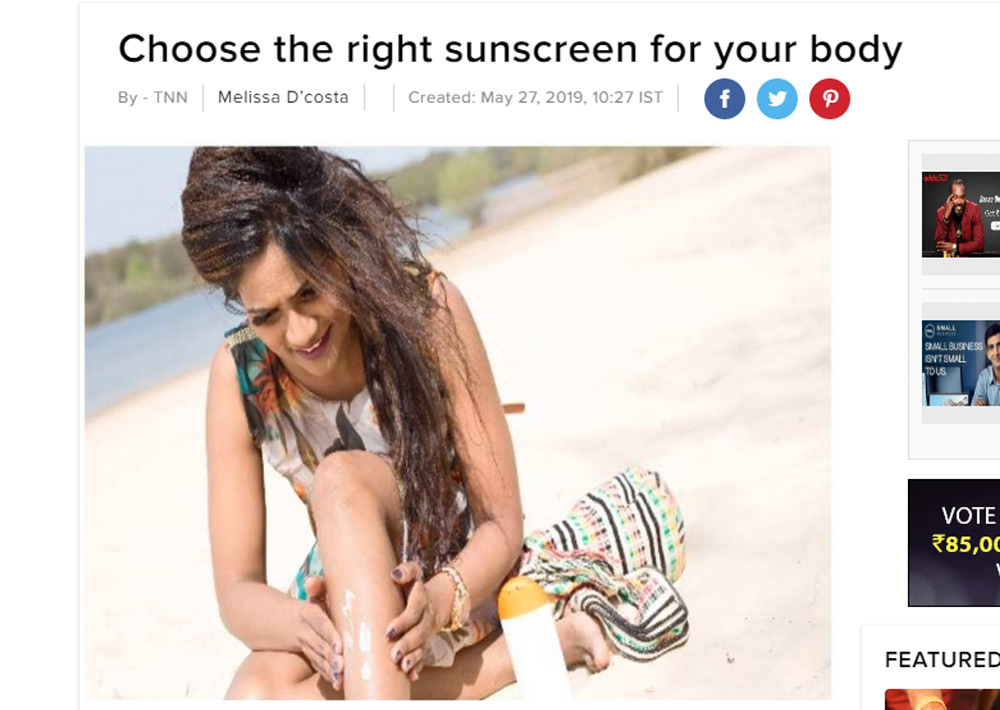 Dr. Geeta’s article on Choose the right sunscreen for your body in Times Of India